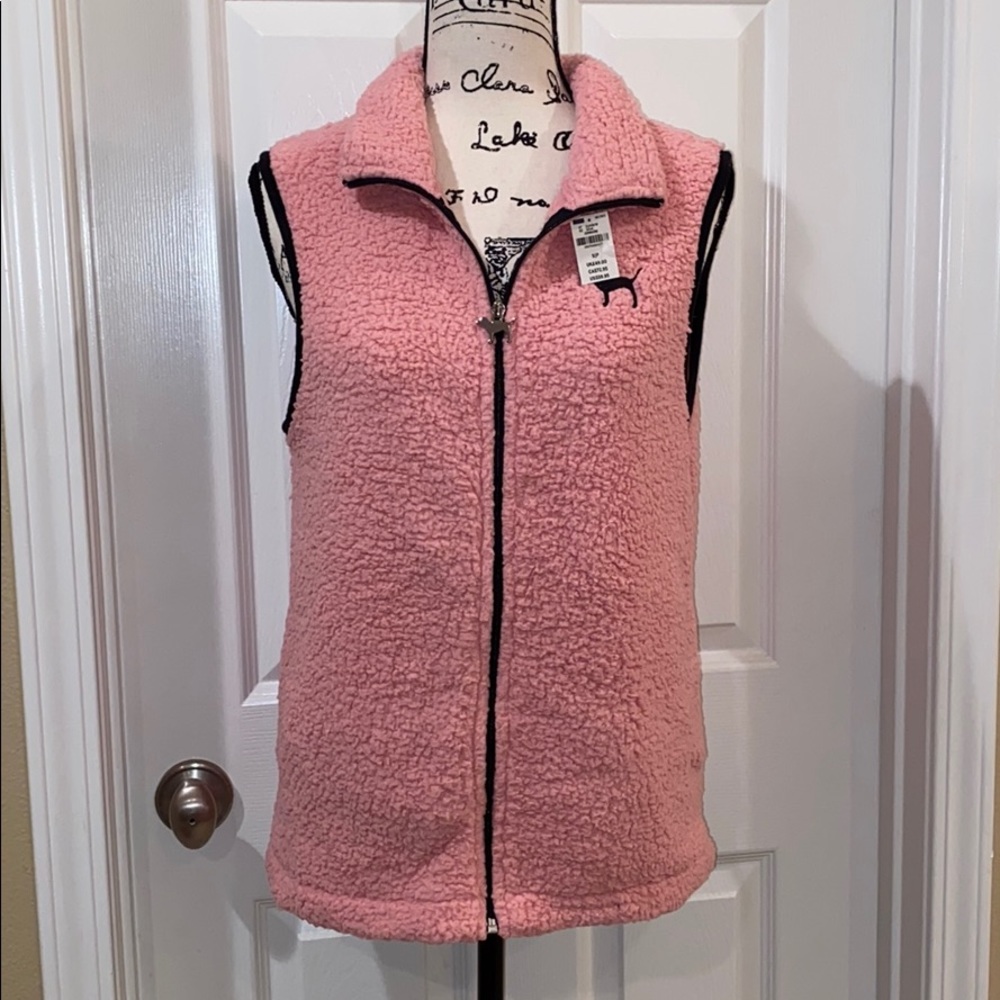 PINK Victoria Secret Vest Sherpa Zip-Up w/Pockets